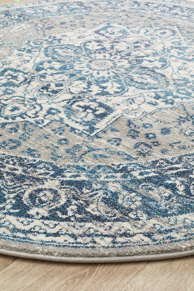 Babylon 207 Blue Round Rug - Cozy Rugs Australia