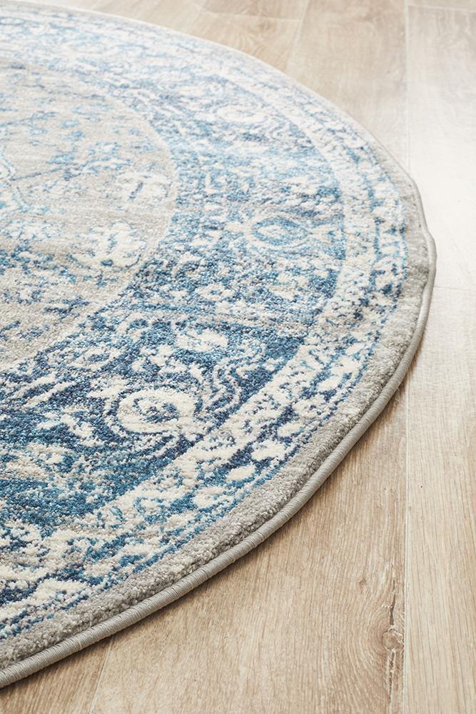 Babylon 207 Blue Round Rug - Cozy Rugs Australia
