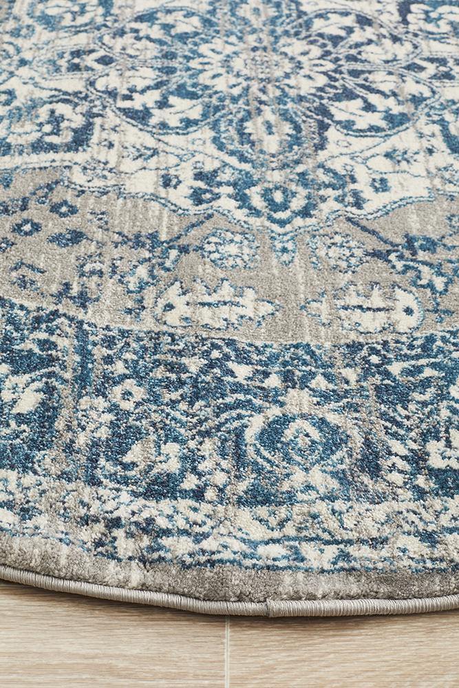 Babylon 207 Blue Round Rug - Cozy Rugs Australia