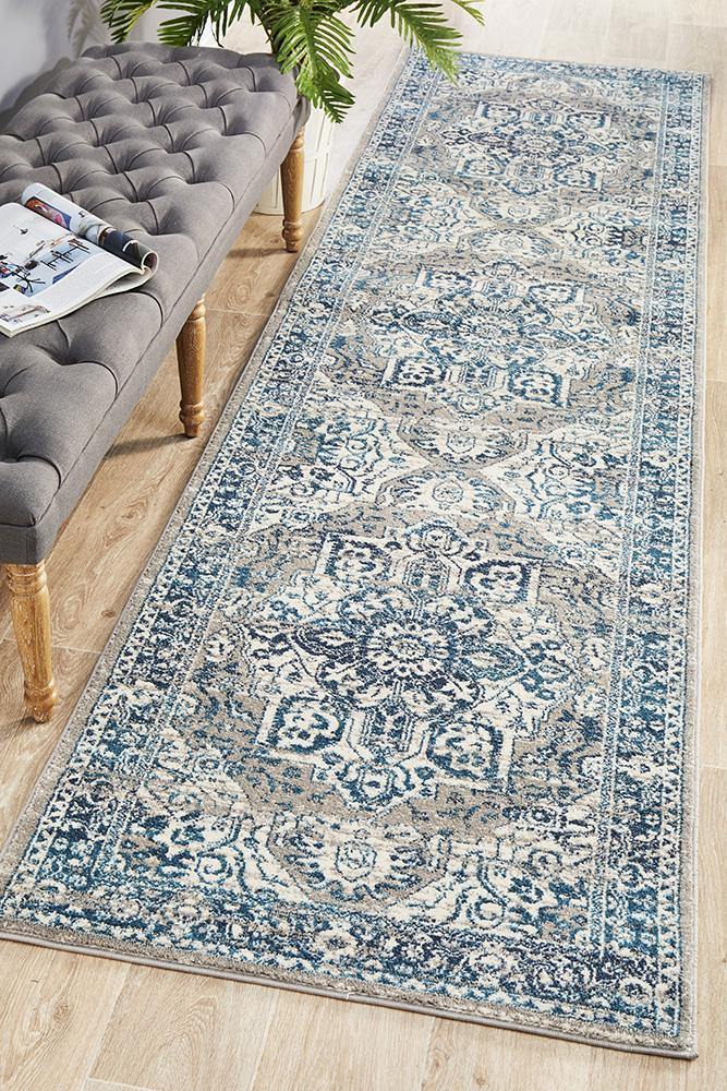 Babylon 207 Blue Runner Rug - Cozy Rugs Australia