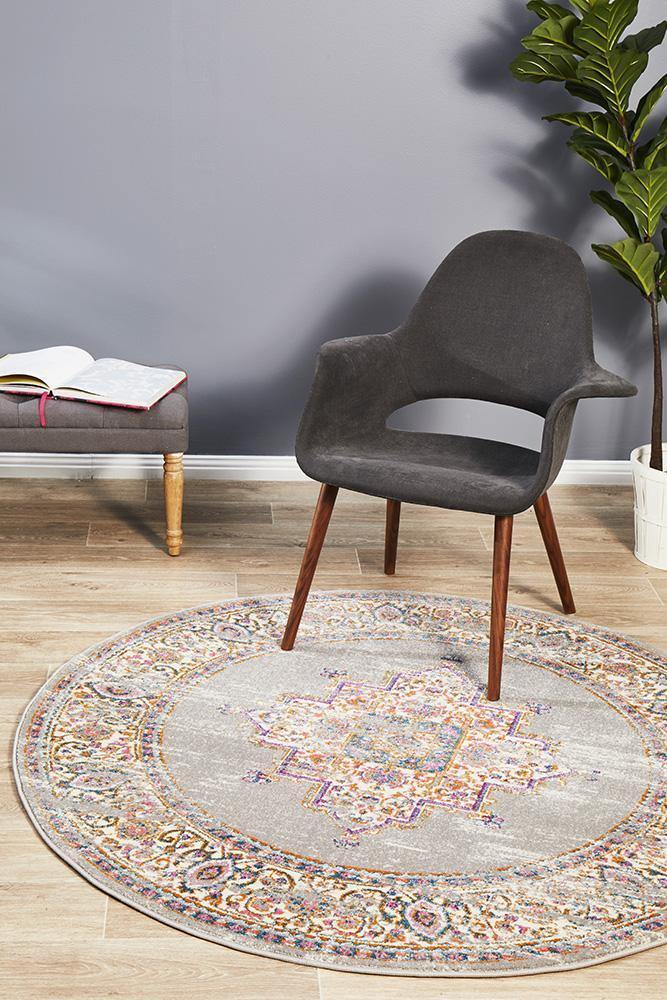 Babylon 211 Grey Round Rug - Cozy Rugs Australia