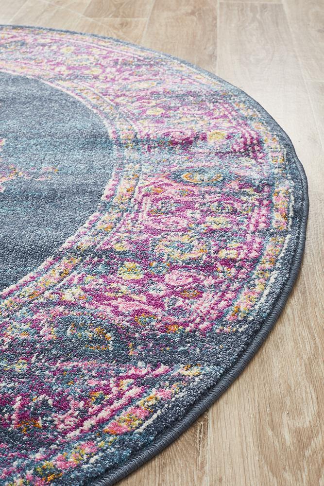 Babylon 211 Navy Round Rug - Cozy Rugs Australia