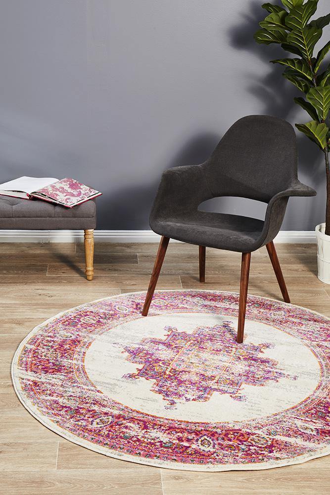 Babylon 211 Pink Round Rug - Cozy Rugs Australia