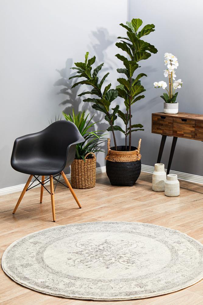 Century 977 Silver Round Rug - Cozy Rugs Australia