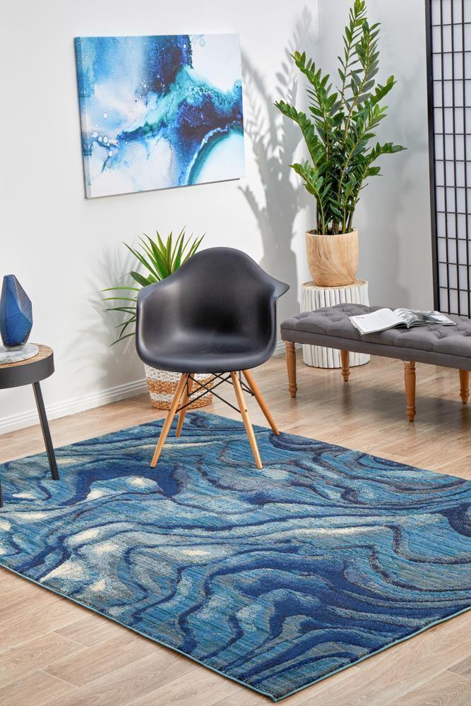 Dreamscape Waves Modern Indigo Rug - Cozy Rugs Australia