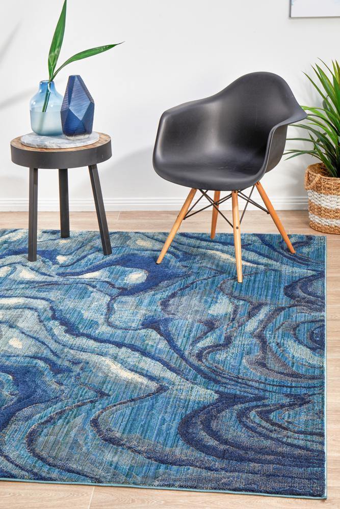 Dreamscape Waves Modern Indigo Rug - Cozy Rugs Australia