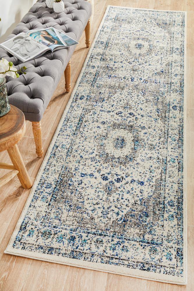 Evoke Mist White Transitional Runner Rug - Cozy Rugs Australia