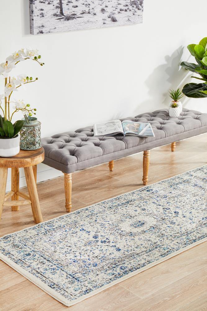 Evoke Mist White Transitional Runner Rug - Cozy Rugs Australia