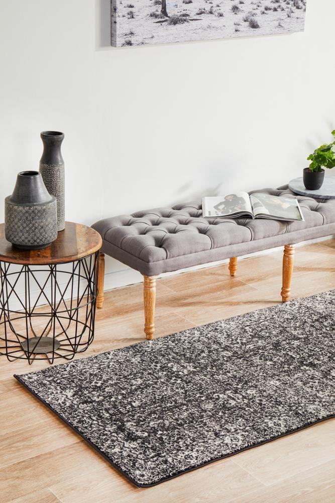 Evoke Estella Charcoal Transitional Runner Rug - Cozy Rugs Australia