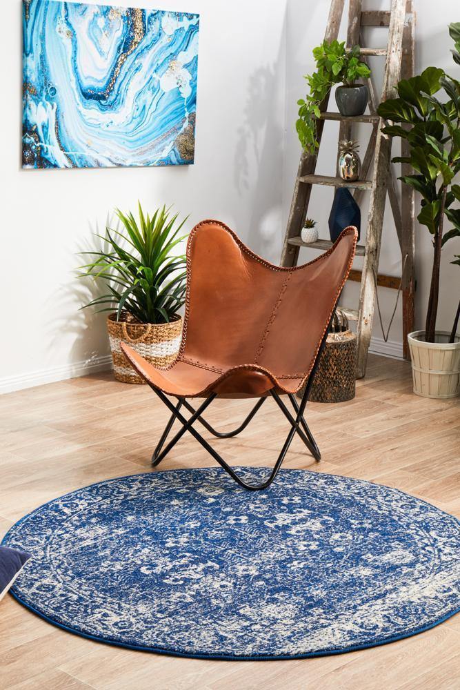 Evoke Oasis Navy Transitional Round Rug - Cozy Rugs Australia