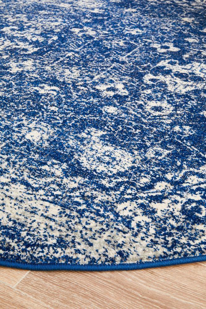 Evoke Oasis Navy Transitional Round Rug - Cozy Rugs Australia