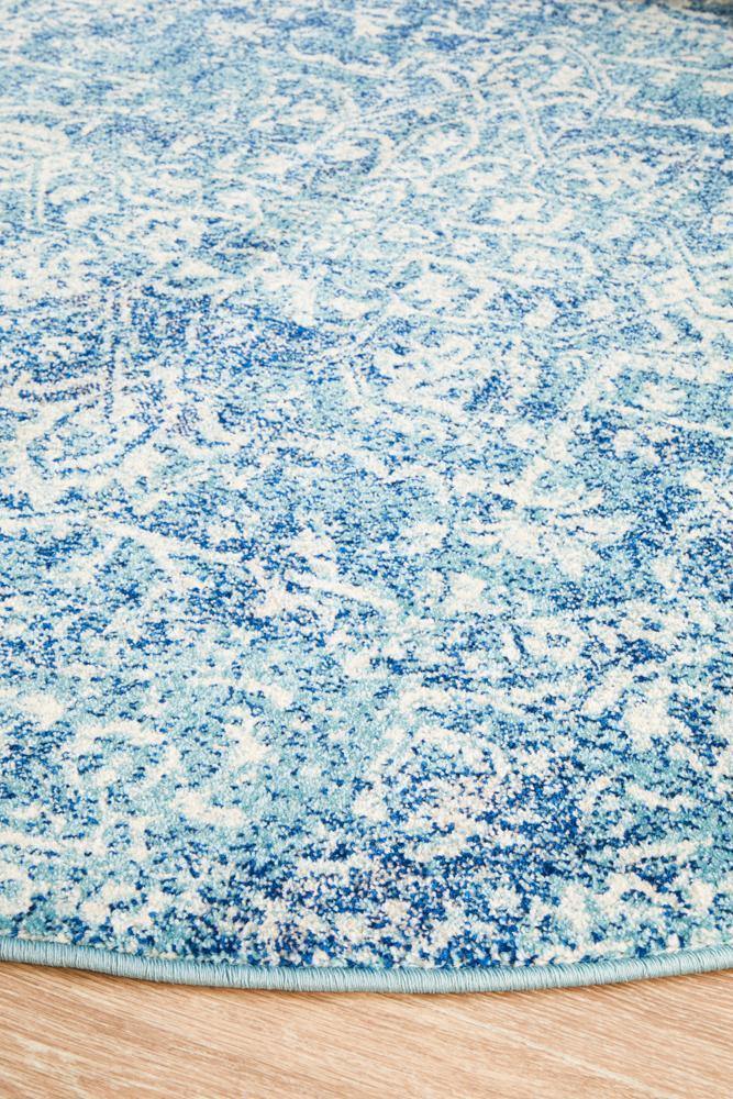 Evoke Muse Blue Transitional Round Rug - Cozy Rugs Australia