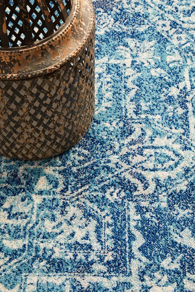 Evoke Muse Blue Transitional Round Rug - Cozy Rugs Australia