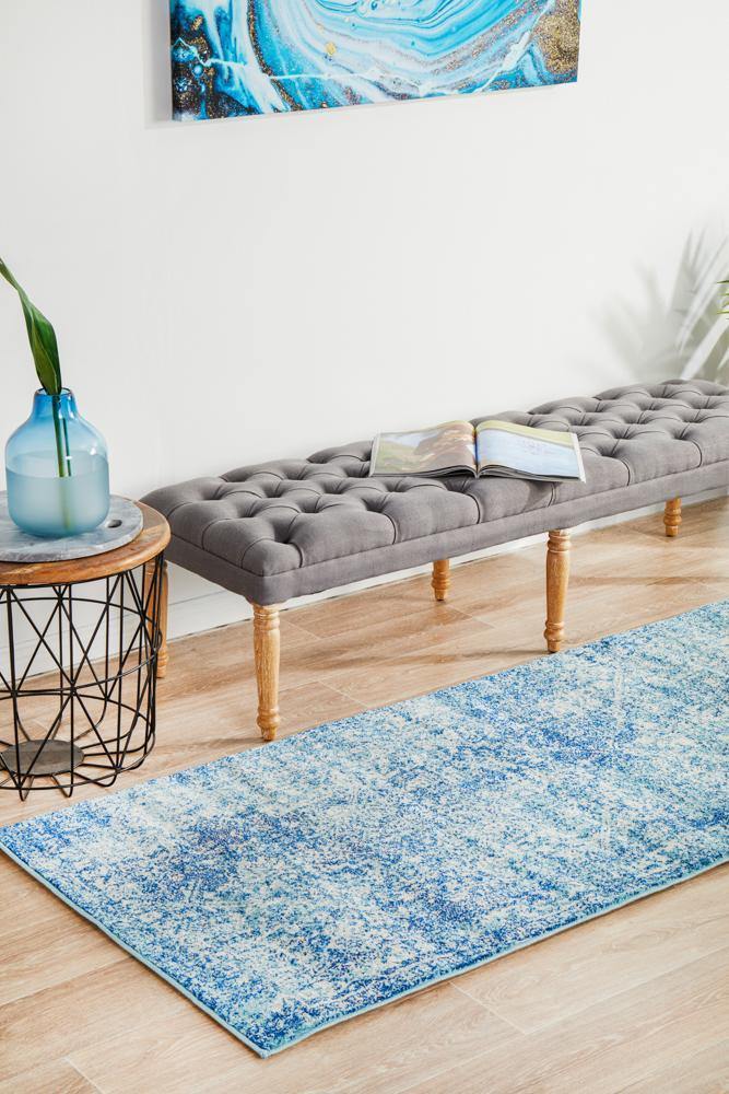 Evoke Muse Blue Transitional Runner Rug - Cozy Rugs Australia