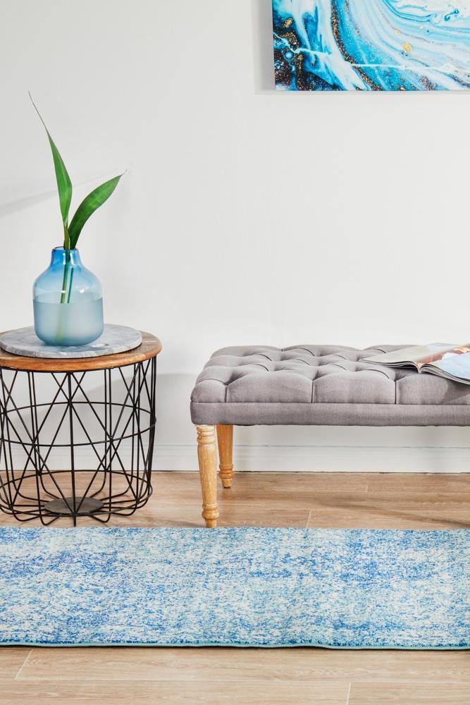 Evoke Muse Blue Transitional Runner Rug - Cozy Rugs Australia