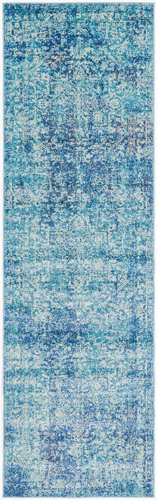 Evoke Muse Blue Transitional Runner Rug - Cozy Rugs Australia
