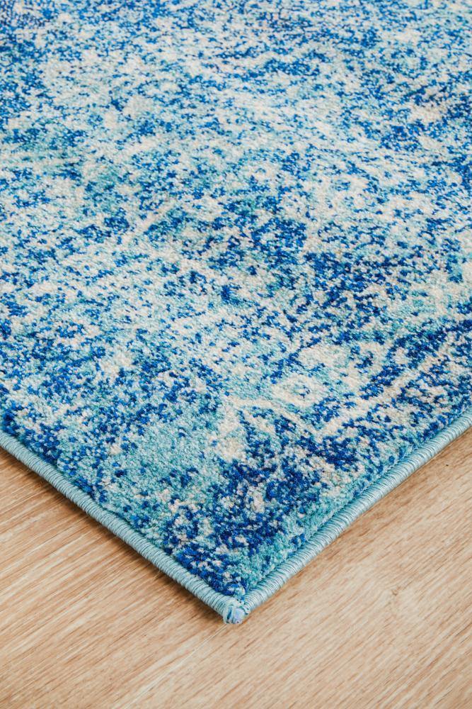 Evoke Muse Blue Transitional Runner Rug - Cozy Rugs Australia