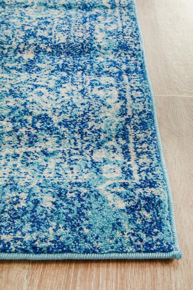Evoke Muse Blue Transitional Runner Rug - Cozy Rugs Australia