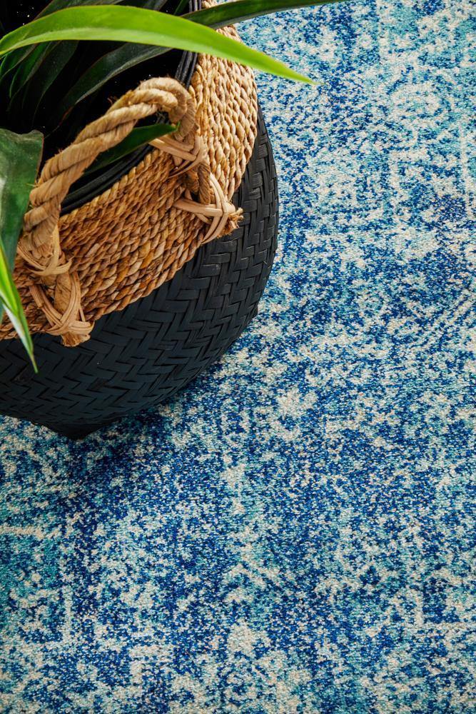 Evoke Muse Blue Transitional Runner Rug - Cozy Rugs Australia