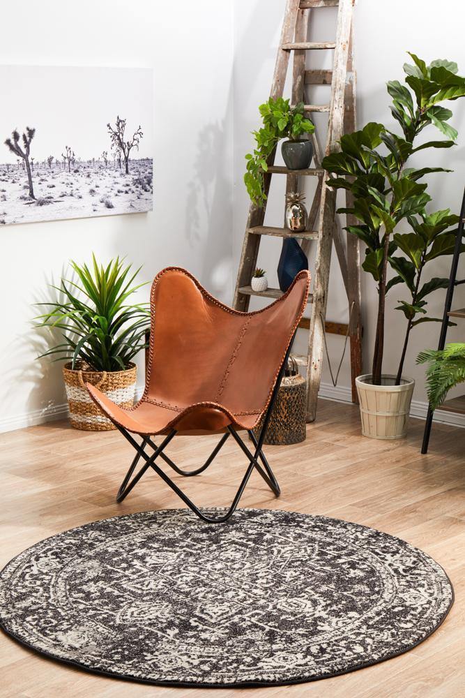 Evoke Scape Charcoal Transitional Round Rug - Cozy Rugs Australia