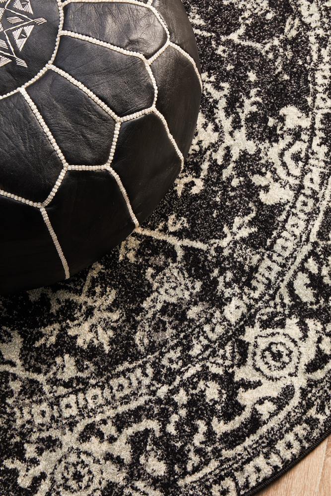Evoke Scape Charcoal Transitional Round Rug - Cozy Rugs Australia