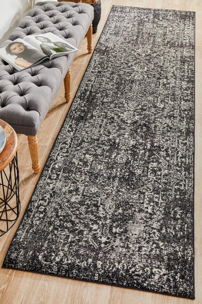Evoke Scape Charcoal Transitional Runner Rug - Cozy Rugs Australia