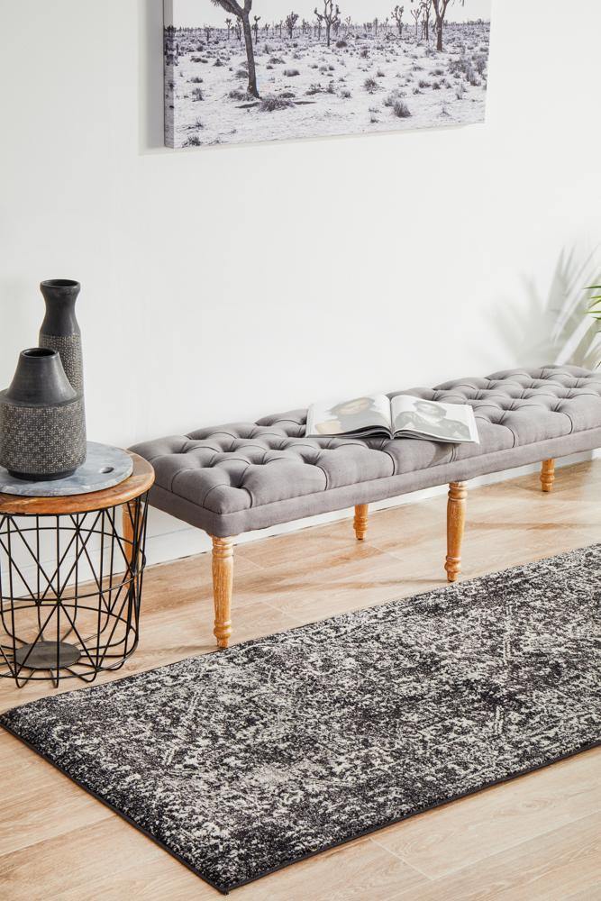 Evoke Scape Charcoal Transitional Runner Rug - Cozy Rugs Australia