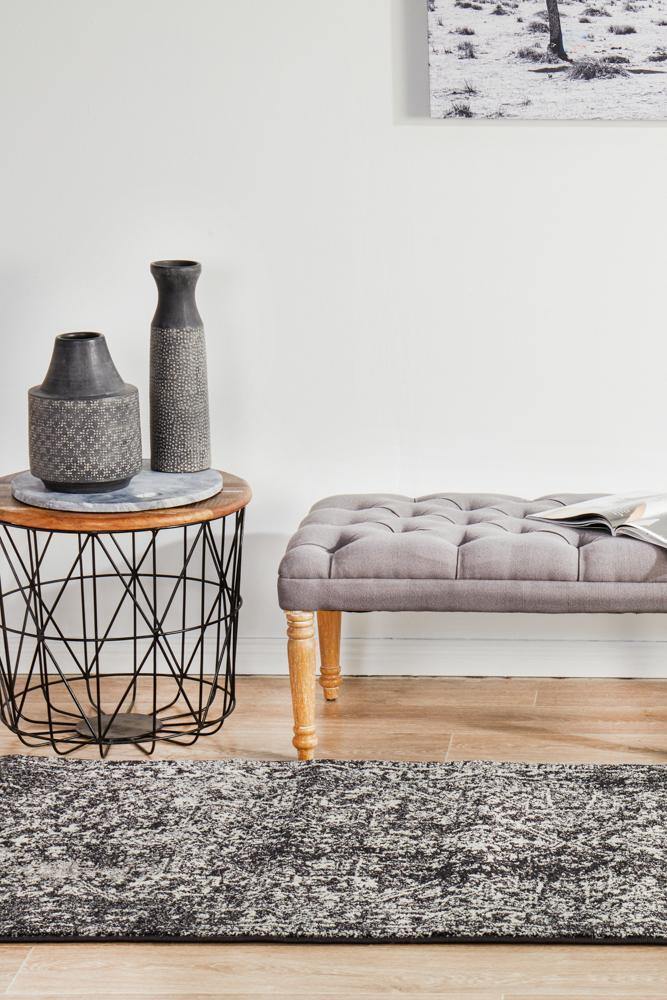 Evoke Scape Charcoal Transitional Runner Rug - Cozy Rugs Australia
