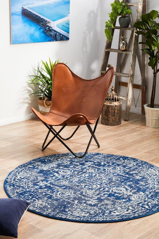 Evoke Contrast Navy Transitional Round Rug - Cozy Rugs Australia