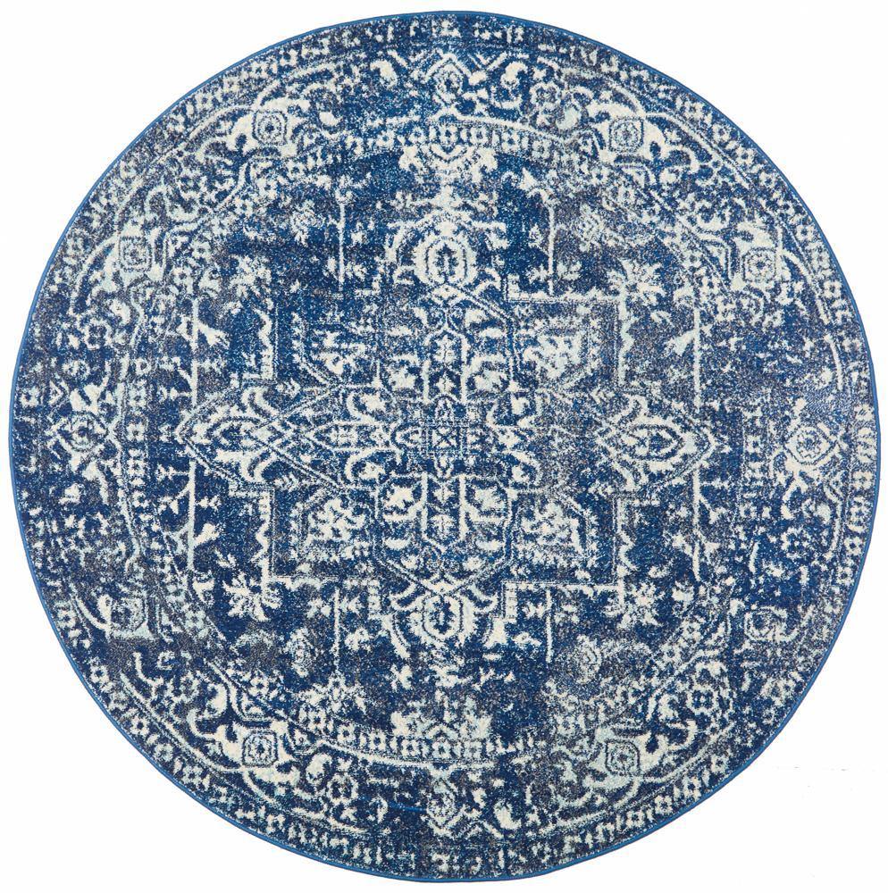 Evoke Contrast Navy Transitional Round Rug - Cozy Rugs Australia
