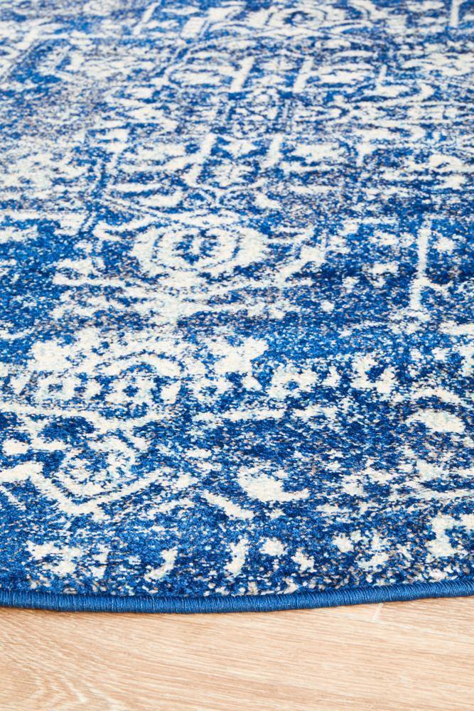 Evoke Contrast Navy Transitional Round Rug - Cozy Rugs Australia