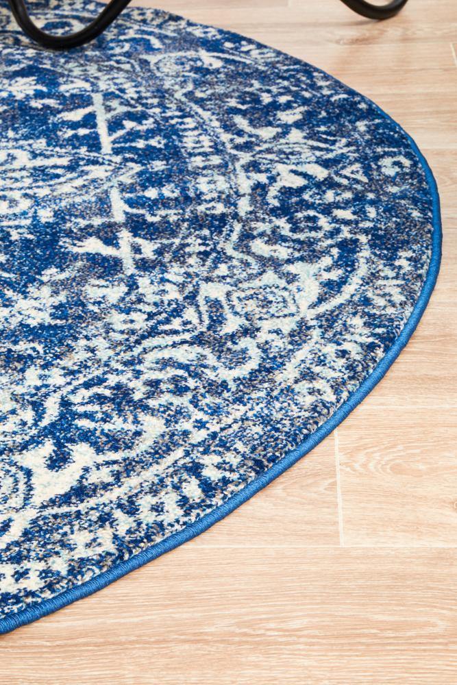 Evoke Contrast Navy Transitional Round Rug - Cozy Rugs Australia
