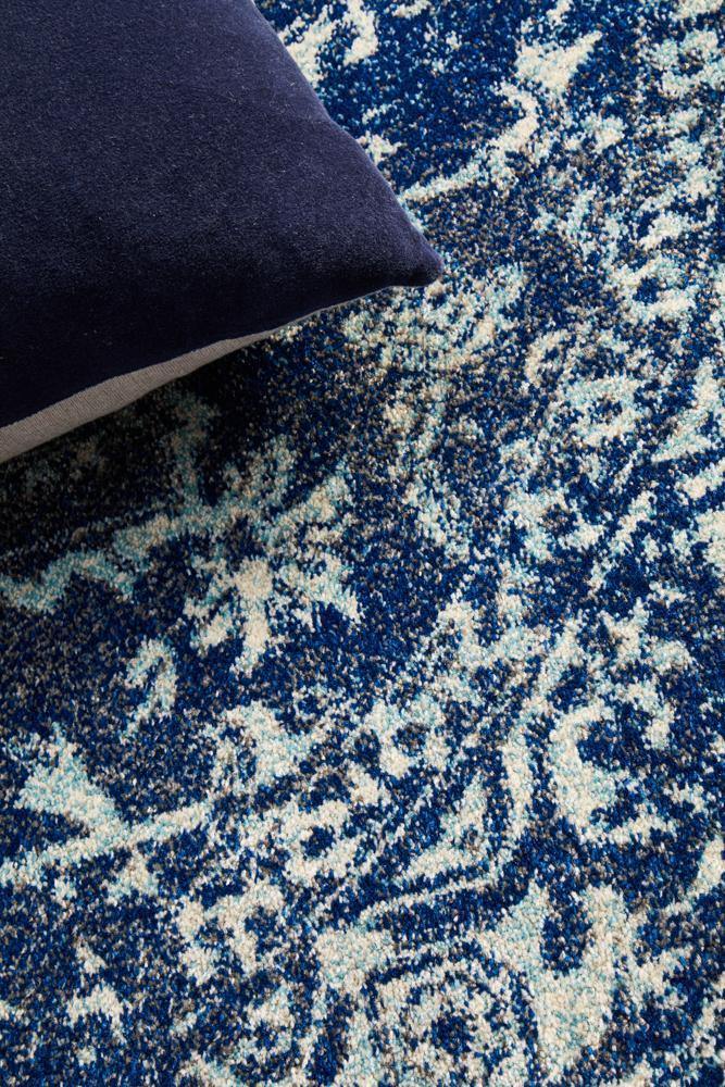 Evoke Contrast Navy Transitional Round Rug - Cozy Rugs Australia