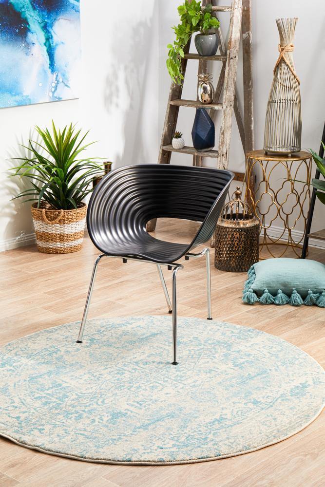 Evoke Glacier White Blue Transitional Round Rug - Cozy Rugs Australia