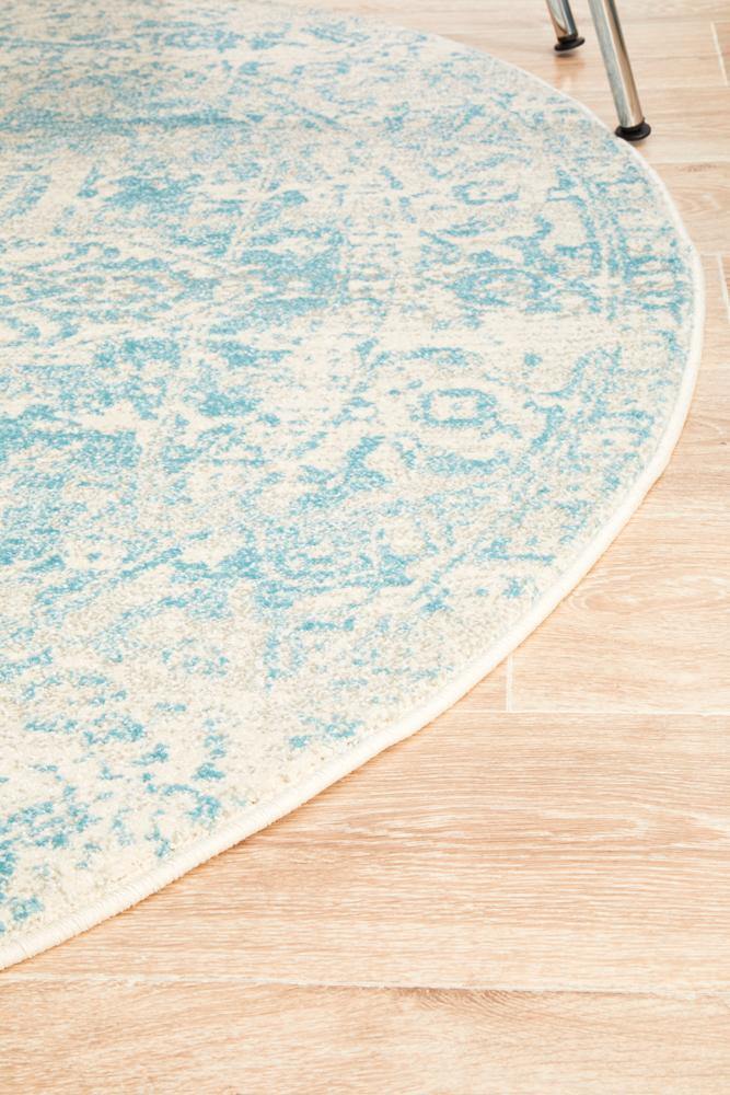 Evoke Glacier White Blue Transitional Round Rug - Cozy Rugs Australia