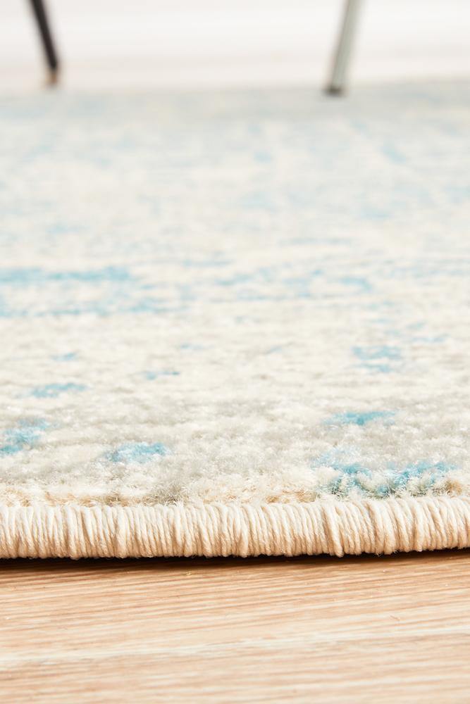 Evoke Glacier White Blue Transitional Round Rug - Cozy Rugs Australia
