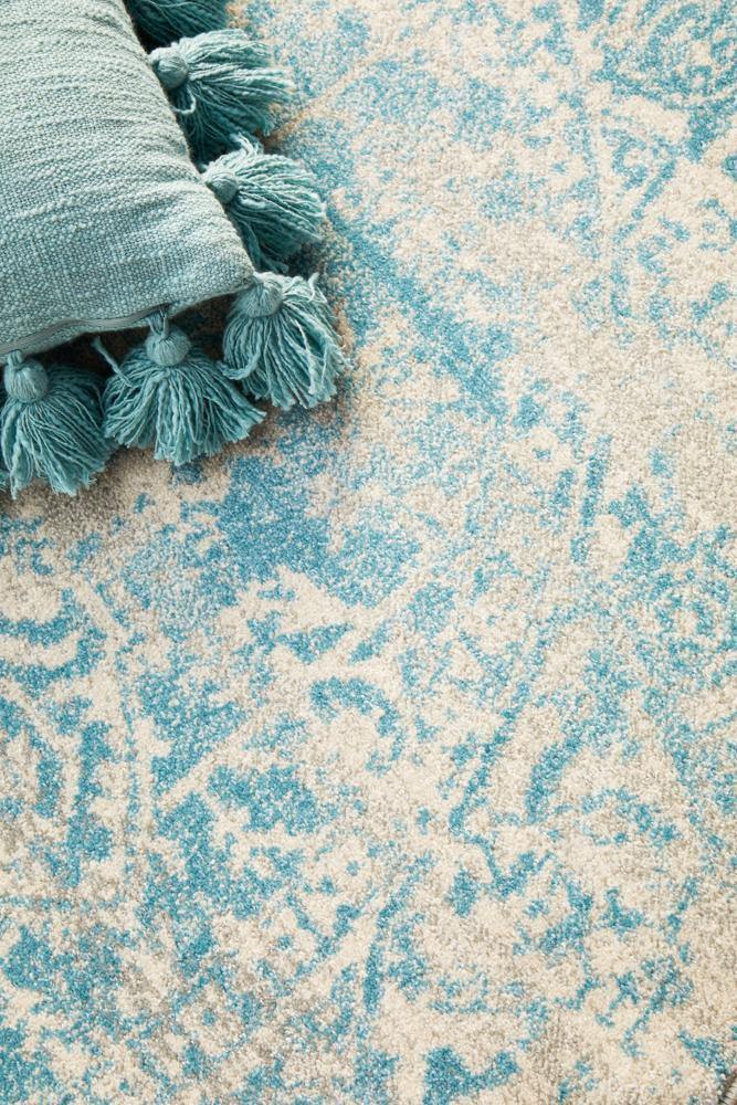 Evoke Glacier White Blue Transitional Round Rug - Cozy Rugs Australia