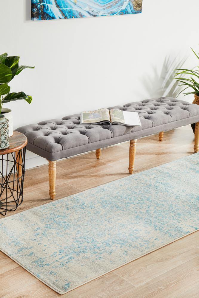 Evoke Glacier White Blue Transitional Runner Rug - Cozy Rugs Australia
