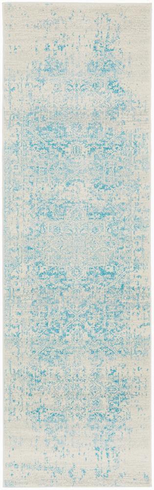 Evoke Glacier White Blue Transitional Runner Rug - Cozy Rugs Australia