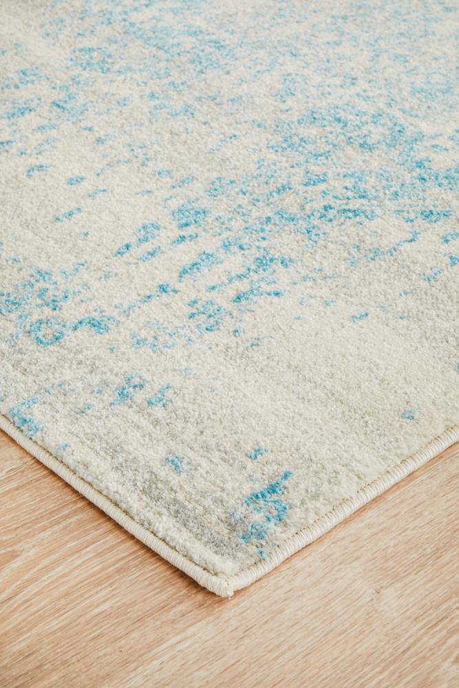 Evoke Glacier White Blue Transitional Runner Rug - Cozy Rugs Australia