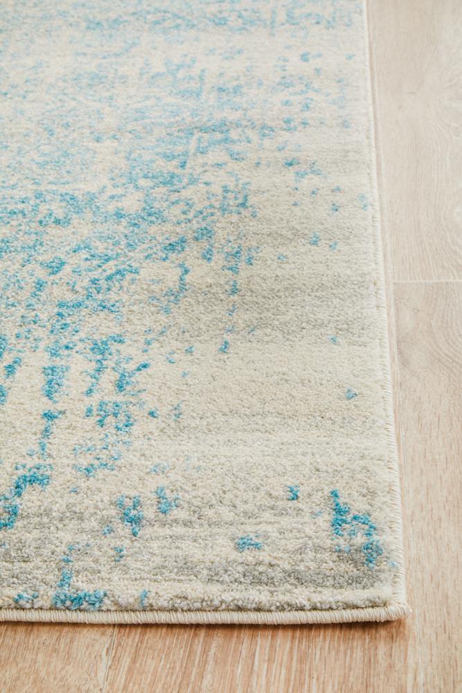 Evoke Glacier White Blue Transitional Runner Rug - Cozy Rugs Australia