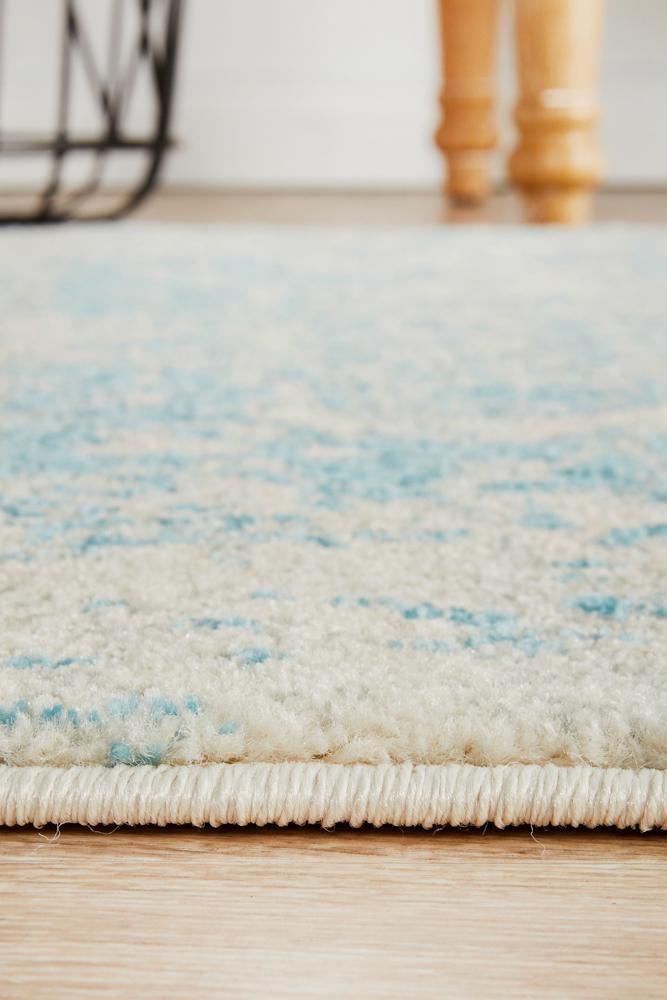 Evoke Glacier White Blue Transitional Runner Rug - Cozy Rugs Australia