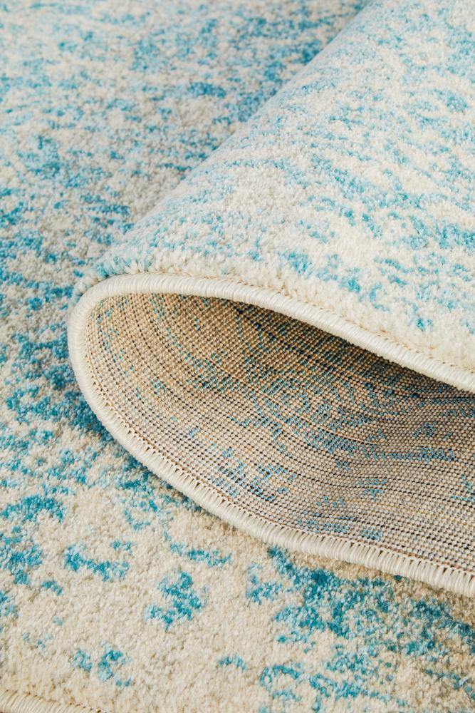 Evoke Glacier White Blue Transitional Runner Rug - Cozy Rugs Australia