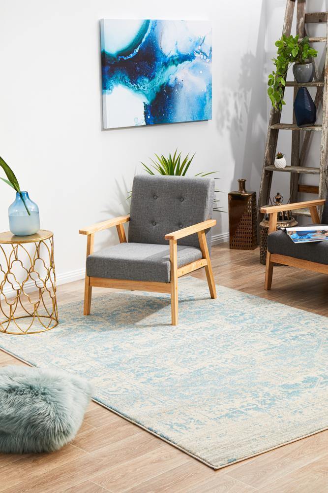 Evoke Glacier White Blue Transitional Rug - Cozy Rugs Australia