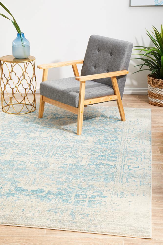 Evoke Glacier White Blue Transitional Rug - Cozy Rugs Australia