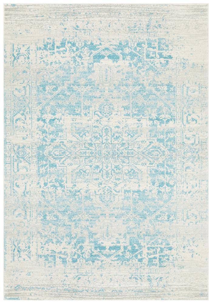 Evoke Glacier White Blue Transitional Rug - Cozy Rugs Australia