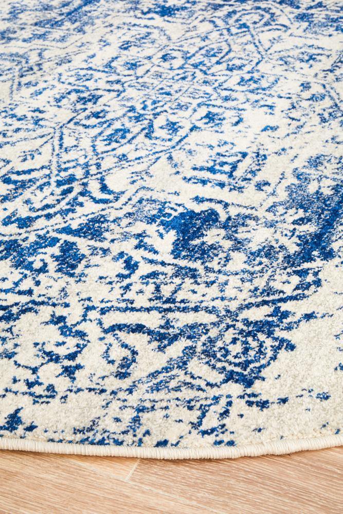 Evoke Horizon White Navy Transitional Round Rug - Cozy Rugs Australia