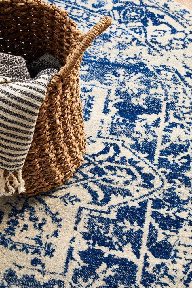 Evoke Horizon White Navy Transitional Round Rug - Cozy Rugs Australia