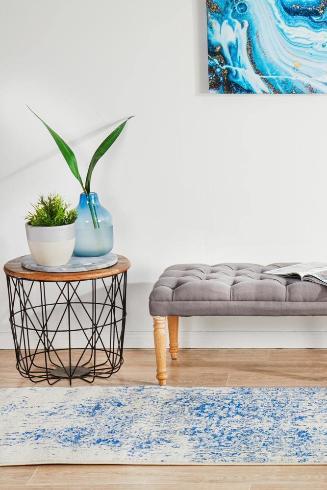 Evoke Horizon White Navy Transitional Runner Rug - Cozy Rugs Australia