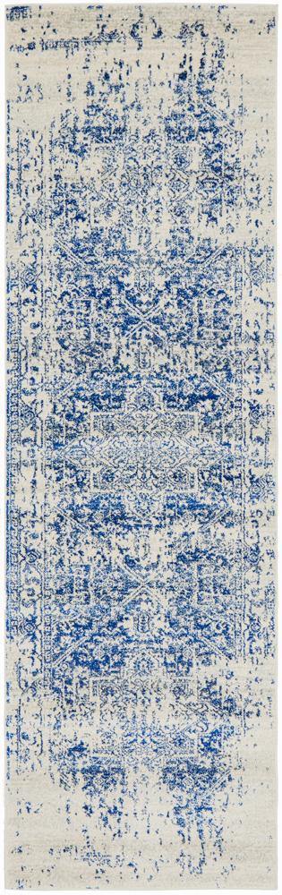 Evoke Horizon White Navy Transitional Runner Rug - Cozy Rugs Australia